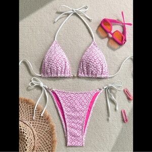 Pink & White, Knit Lined, Bikini Set
